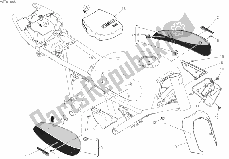 All parts for the 37a - Fairing of the Ducati Scrambler Flat Track Thailand USA 803 2019